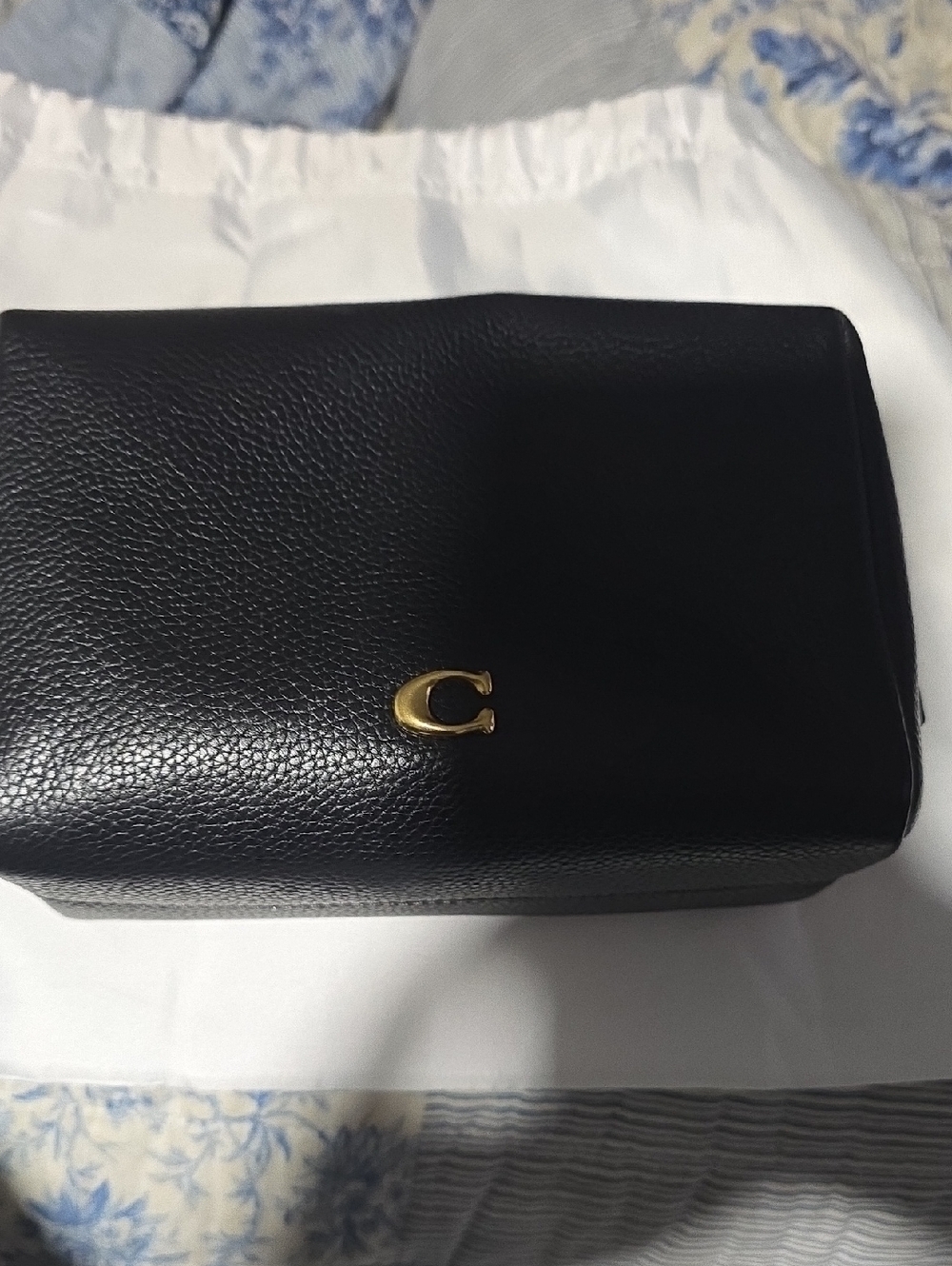 Coach Black Pebbled Leather Cosmetic Case with Gold 'C' Accent